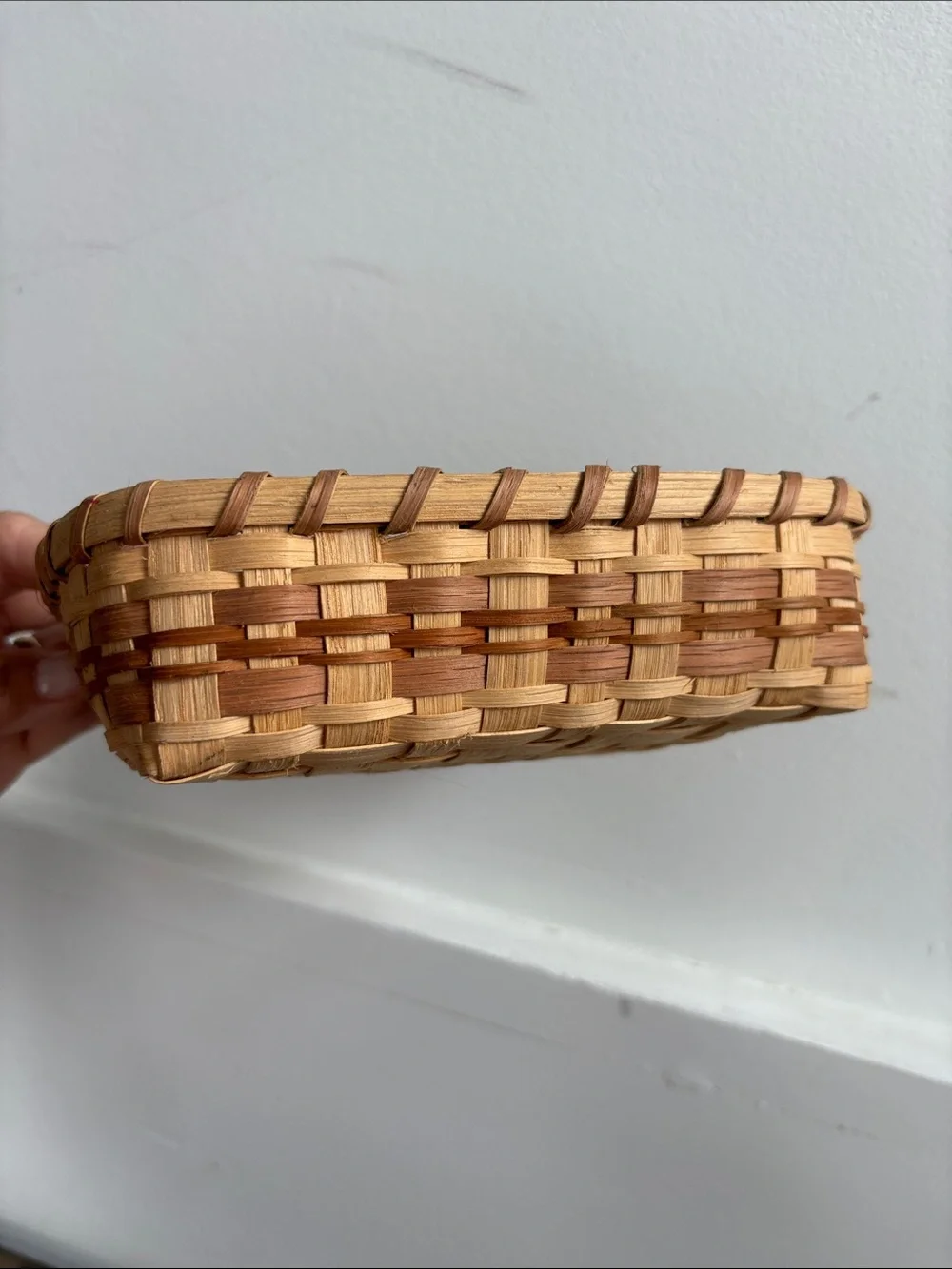 Handwoven square 2 tone basket, tan/brown, lightweight